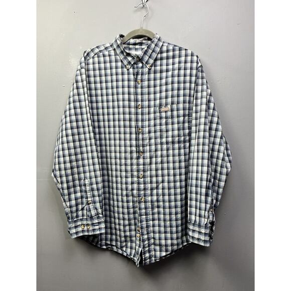 Carhartt Shirt Mens Large Button Up Pocket Blue Gray Plaid Work Wear - Picture 1 of 6